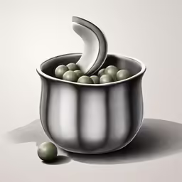 some balls are in a silver bowl