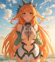 a sexy anime character standing on top of a beach