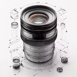 the lens, next to a drawing of several other parts