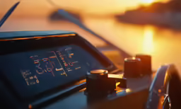 a close up view from a ship, during sunset