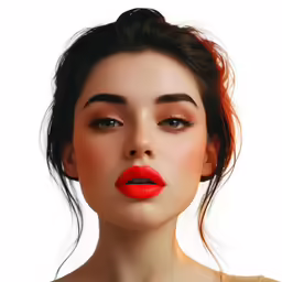 a woman with red lipstick in the shape of a ballon
