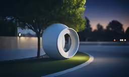 white sculpture at dusk in the middle of a park