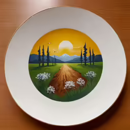 a colorful plate on top of a table