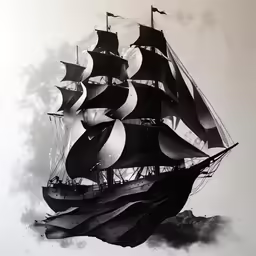 an old fashioned ship in the ocean on water