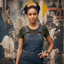 an african american girl poses in denim overalls