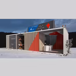 the cargo container has a red star on it