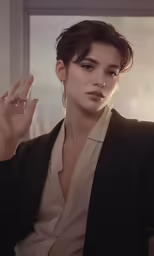 the woman with a nose piercing is wearing a blazer