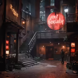 the entrance to an industrial building in the night