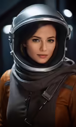 the astronaut, which is wearing a helmet and leather jacket