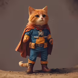 a cat is dressed as an orange hero