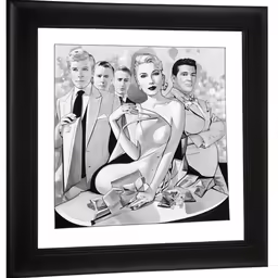 a drawing with people sitting around it