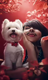 woman looking at dog while another girl holds its head down