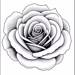 a drawing of a large black and white rose,a black and white drawing of a flower,a single black rose that is drawn in line art,a drawing of a large white rose,a beautiful drawing of a flower in black and white