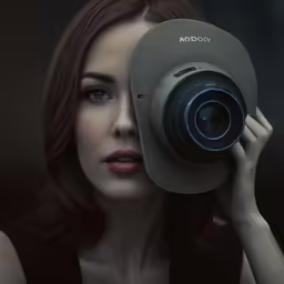 a woman holding a camera to her face