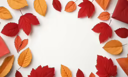 a circular image of colored autumn leaves in different sizes