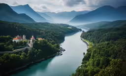 a lake surrounded by trees in the mountains
