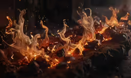 a large fire is lit inside of a fireplace