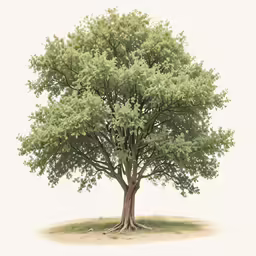 a green tree is in an empty field