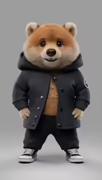 a bear wearing an all black coat