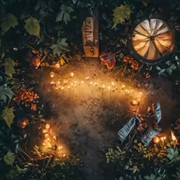 candles, a table cloth, a basket and some vegetables