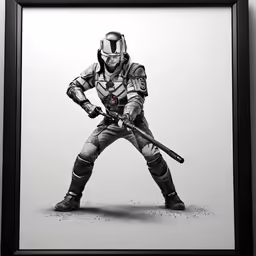 a drawing of a soldier holding a gun