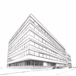 a penciled photograph of an office building
