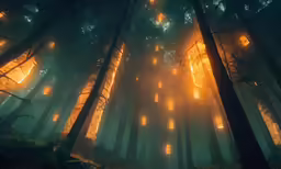 there are lots of lights in the forest