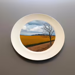this is an image of a plate with the reflection of a tree in it