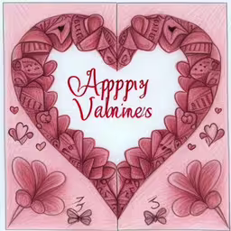 the valentine card has two hearts and a flower,a happy valentine