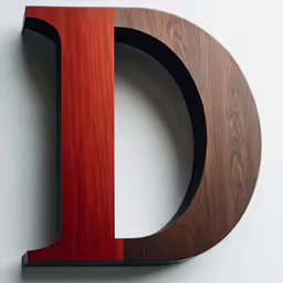 the letter d, made of wood and metal