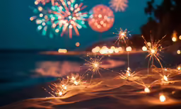 the fireworks are lit up in the dark