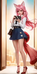 a cartoon character is taking a photo of herself with a camera