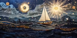a painting of a sailboat in the ocean