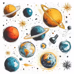 solar system with planets, sun and stars