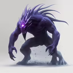 a purple demonic monster with glowing eyes and sharp fangs