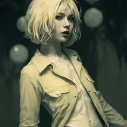 woman with blonde hair wearing a dress and jacket
