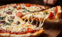 a deep dish pizza with meat and vegetables