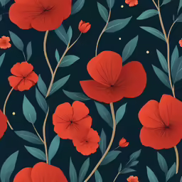 some red flowers and some green leaves on a dark background