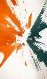 an orange and white painting with some paint splatters