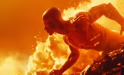 a person standing next to fire and water
