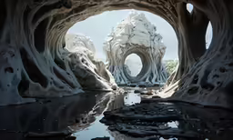 the water is flowing through the rock formations