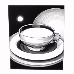 a drawing of a bowl and plate sitting on top of each other
