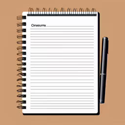 the top part of a notebook with a pen