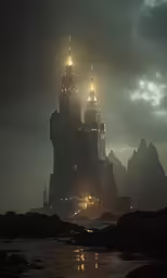 a castle sits on rocks next to the ocean