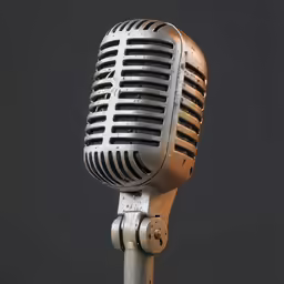 a retro microphone is pictured against a black background
