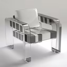a chair is clear with a black and white striped seat