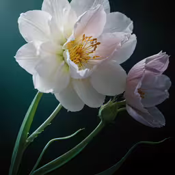 two white and pink flowers in a vase,the pink and white flowers are blooming together