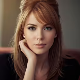 a woman sitting and looking at the camera