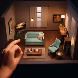 someone holding their phone to take a picture of the inside of a house