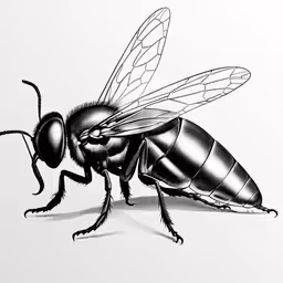 a black and white drawing of a bee